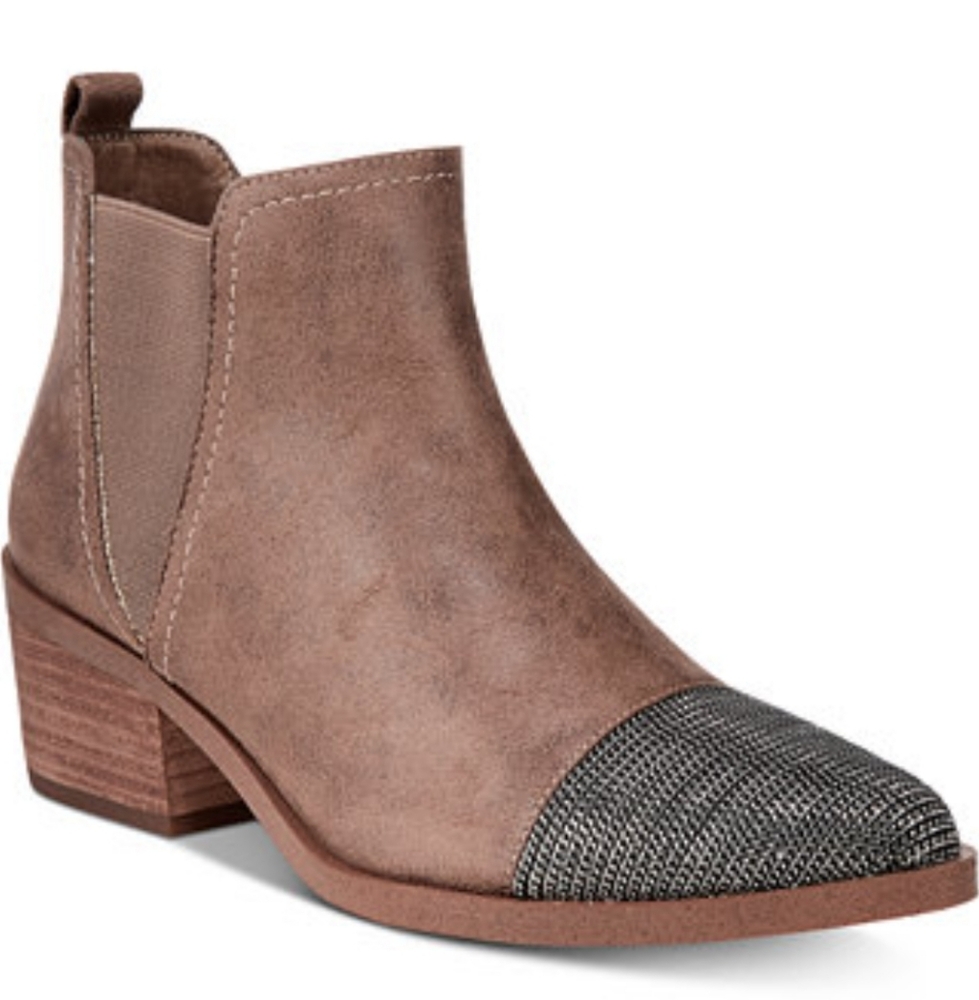 Report Tan and Black Ankle Booties